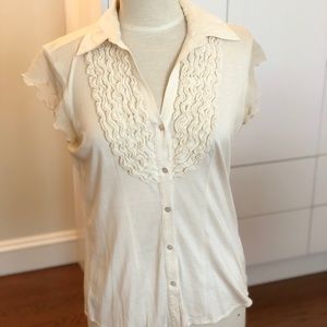 Cream ruffle bib top